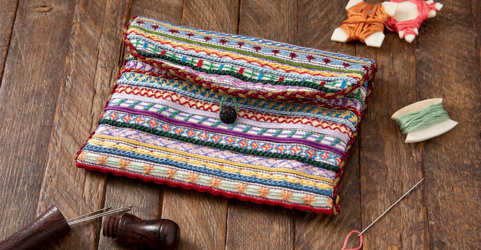 An 1863 Embroidered-Ticking Notecase Primary Image