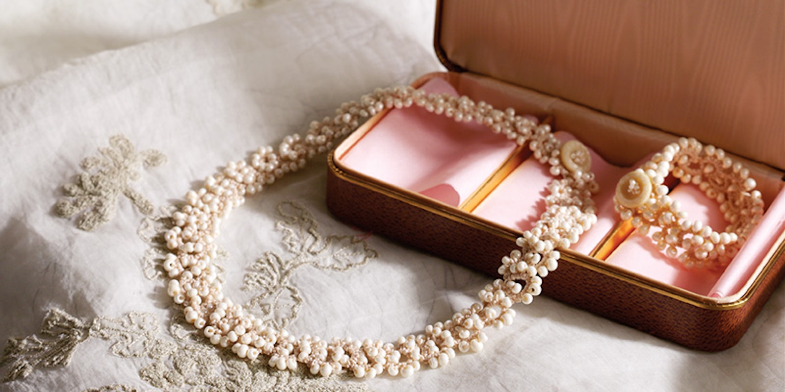 Needle-Tat a Bridal Necklace and Bracelet with Beads Primary Image