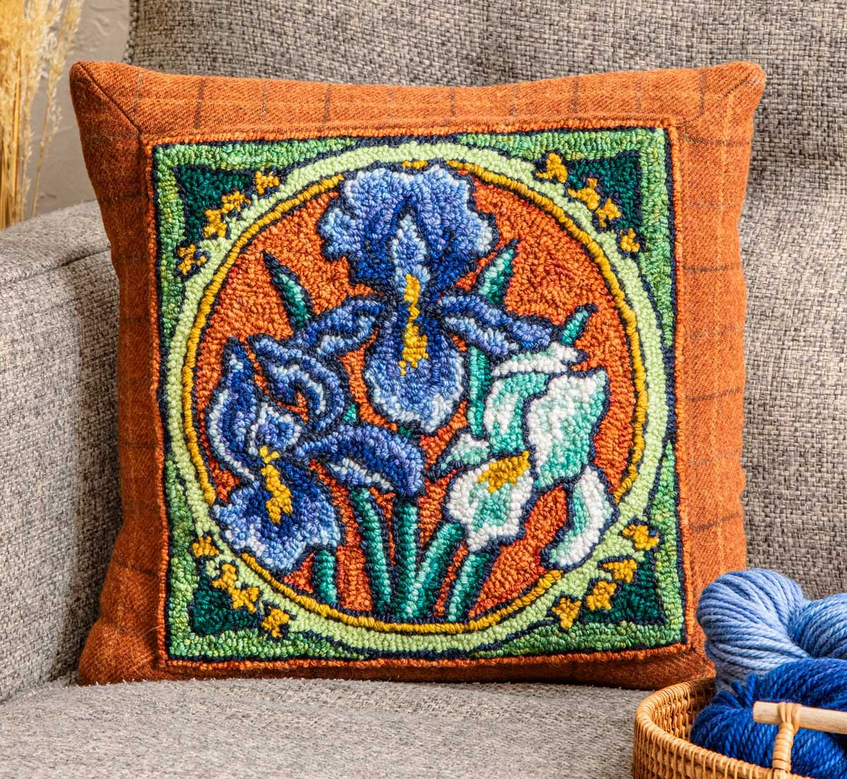 Saint-Rémy Irises Punch Needle Pillow | PieceWork Library